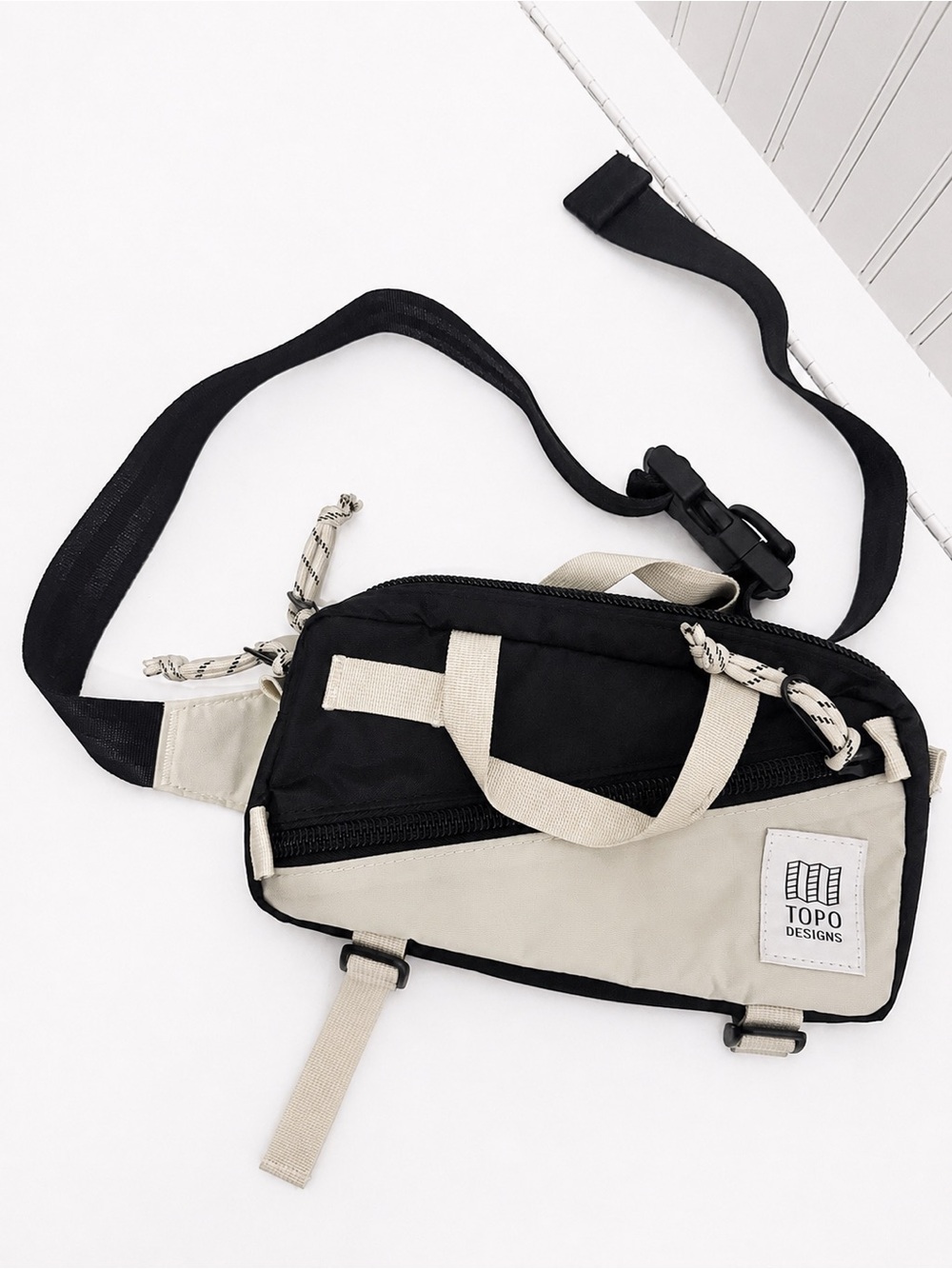 Topo Designs Black and Cream Crossbody Belt Bag